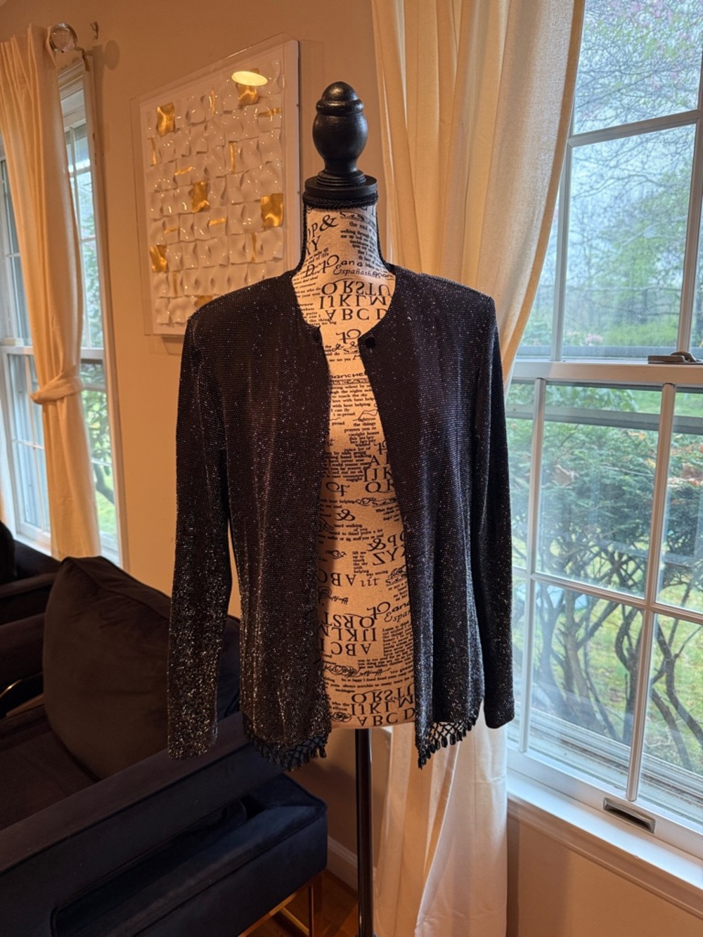 Xscape by Lawrence Kurtz Sparkle Black Open-Front Cardigan